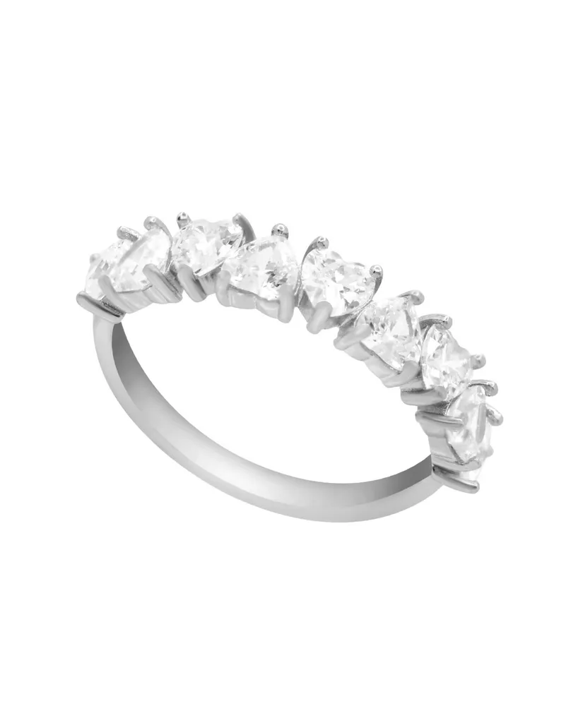 And Now This Gold Plated Clear Cubic Zirconia Heart Row Band Ring - Silver