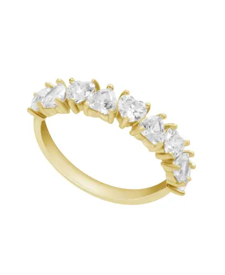And Now This Gold Plated Clear Cubic Zirconia Heart Row Band Ring 