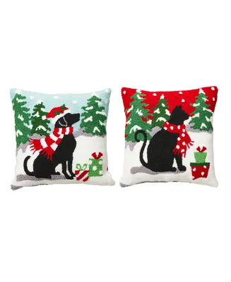 Glitzhome 2 Piece Hooked Christmas Dog Cat Pillow Set