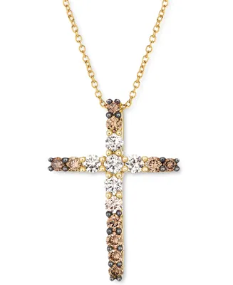 Le Vian Chocolate Ombre Diamond Cross 18" Pendant Necklace (1/2 ct. t.w.) in 14k Gold (Also Available in Rose Gold or White Gold)