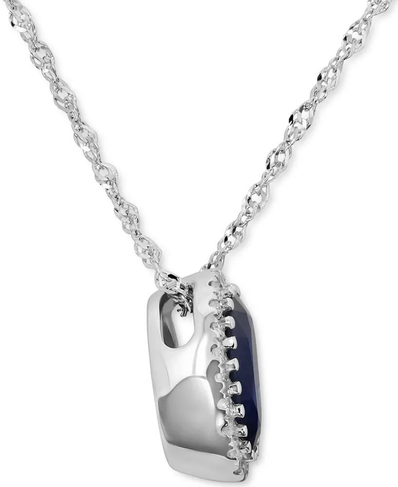 Sapphire (7/8 ct. t.w.) & Diamond (1/20 ct. t.w.) Oval Halo Pendant Necklace in 14k White Gold, 16" + 2" extender