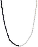 Cultured Freshwater Pearl (3-3-1/2mm) & Black Agate (10-1/2 ct. t.w.) Statement Necklace in Sterling Silver, 16" + 2" extender