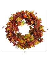 32" Autumn Oak Leaf, Berries and Pumpkin Artificial Autumn Wreath