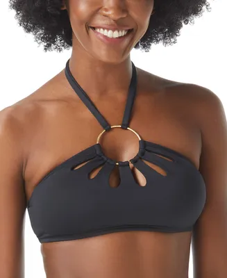 Vince Camuto Logo-Ring Cutout Halter Bikini Top