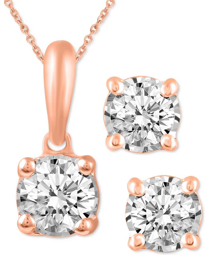 2-Pc. Set Diamond Solitaire Pendant Necklace & Matching Stud Earrings (5/8 ct. t.w.) 14k Gold