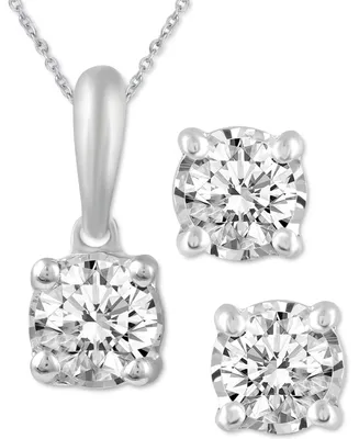 2-Pc. Set Diamond Solitaire Pendant Necklace & Matching Stud Earrings (5/8 ct. t.w.) 14k Gold