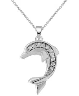 Diamond Dolphin 18" Pendant Necklace (1/10 ct. t.w.) in Sterling Silver