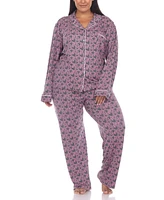 Plus 2 Piece Long Sleeve Heart Print Pajama Set