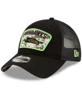 Men's Black Seattle Seahawks 2021 Salute To Service Trucker 9TWENTY Adjustable Hat