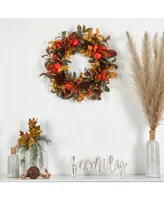 26" Autumn Persimmon and Pinecones Artificial Fall Wreath