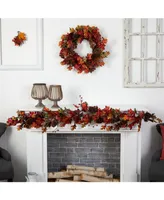 6' Autumn Maple Leaves, Berry and Pinecones Fall Artificial Garland