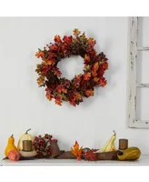 24" Autumn Maple, Berries and Pinecone Fall Artificial Wreath