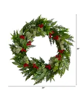 Cedar, Eucalyptus and Berries Artificial Christmas Wreath, 24"