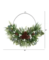 Christmas Pine, Eucalyptus, and Berries Metal Circlet Artificial Wreath, 28"