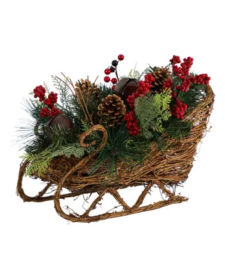 Christmas Sleigh with Pine, Pinecones and Berries Artificial Christmas Arrangement, 18"