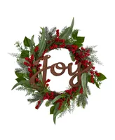 Joy and Berries Artificial Christmas Wreath, 24"