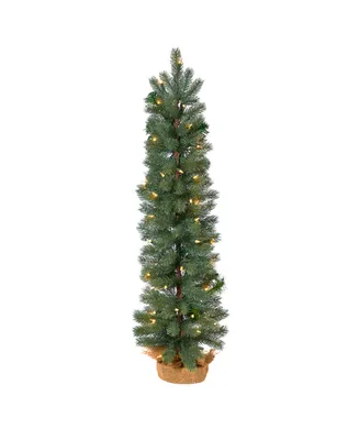 Green Pine Artificial Christmas Tree with 50 Warm Lights Set in a Burlap Base, 3'