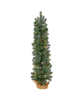 Green Pine Artificial Christmas Tree with 50 Warm Lights Set in a Burlap Base, 3'