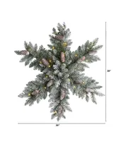 Pre-Lit Flocked Snowflake Artificial Dunhill Fir Wreath with Pinecones and 40 Led Lights, 30"