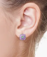 Effy Pink Amethyst (6-3/8 ct. t.w.) & Green Quartz (3-1/20 ct. t.w.) Flower Stud Earrings in Sterling Silver