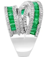 Effy Emerald (1-7/8 ct. t.w.) & Diamond (5/8 ct. t.w.) Crossover Statement Ring in 14k White Gold