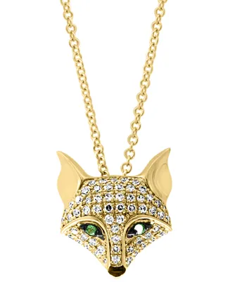 Effy Diamond (1/4 ct. t.w.) & Tsavorite Accent Fox 18" Pendant Necklace in 14k Gold