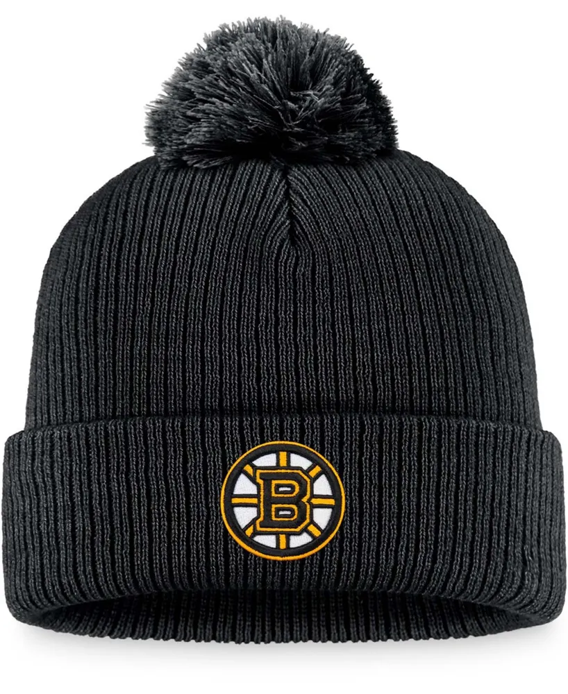 Men's Black Boston Bruins Core Primary Logo Cuffed Knit Hat with Pom