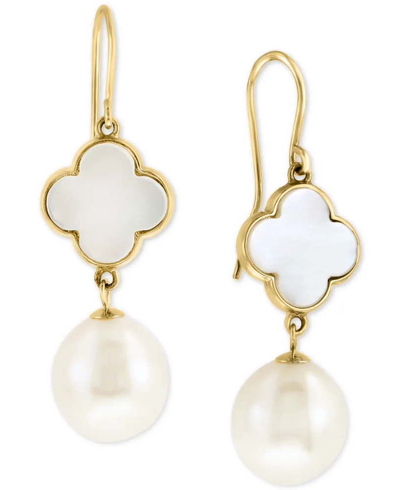 Effy Mother-of-Pearl & Freshwater Pearl (9-1/2mm) Drop Earrings in 14k Gold