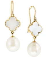 Effy Mother-of-Pearl & Freshwater Pearl (9-1/2mm) Drop Earrings in 14k Gold