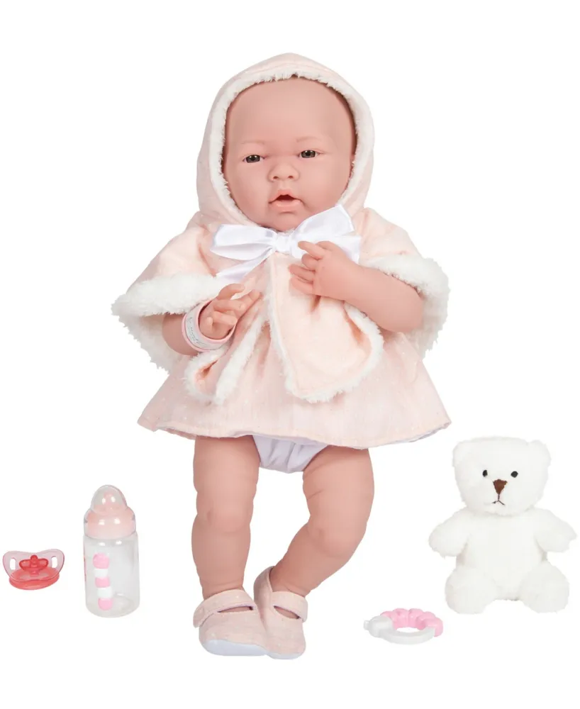 Jc Toys La Newborn 15" Real Girl Baby Doll with Teddy Bear Set, 9 Pieces