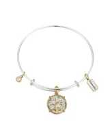 Unwritten Family Tree Cubic Zirconia Adjustable Bangle Bracelet In Stainless Steel and Gold Flash Plated Charms