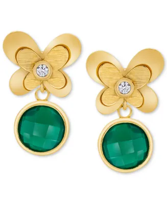 Green Agate (3-3/8 ct. t.w.) & White Topaz (1/5 ct. t.w.) Butterfly Drop Earrings in 14k Gold-Plated Sterling Silver