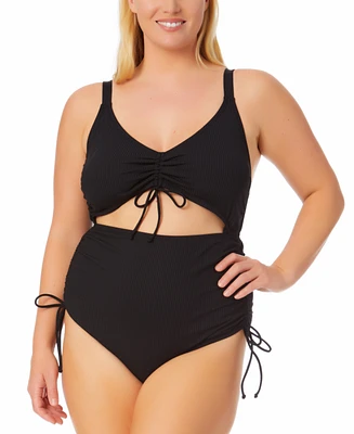 Salt + Cove Trendy Plus Ribbed Cutout One-Piece Swimsuit, Created for Macy's