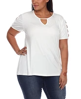 Plus Keyhole Neck Cutout Short Sleeve Top