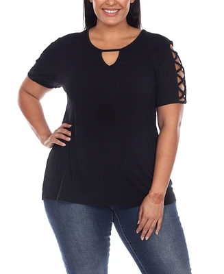 Plus Keyhole Neck Cutout Short Sleeve Top