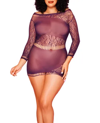 Tory Plus Size Long Sleeve Knit Chemise with Asymmetrical Floral Pattern