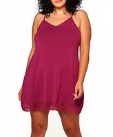 Plus Josie Modal Trimmed Lace Lingerie Chemise - Raspberry