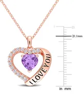 Amethyst (1 ct. t.w.) & White Topaz (5/8 ct. t.w.) "I Love You" 18" Heart Pendant Necklace in 18k Rose Gold-Plated Sterling Silver