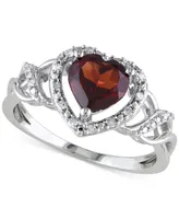 Rhodolite Garnet (1-3/8 ct. t.w.) & Diamond (1/10 Heart Ring Sterling Silver