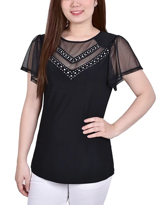 Petite Studded Short Flutter Sleeve Top