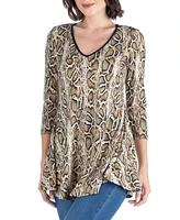 Women's Snake Print Three Quarter Sleeve Tunic Top