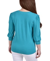 Petite Elbow Sleeve Crepe Studded Front Top