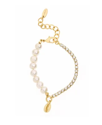 Ettika Cowrie Shell, Cultivated Freshwater Pearl Glass Bracelet - Gold
