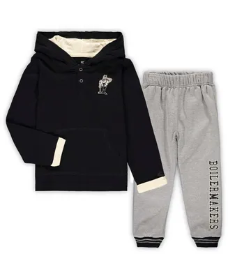 Toddler Boys and Girls Black, Heathered Gray Purdue Boilermakers Poppies Hoodie Sweatpants Set, Pack of 2