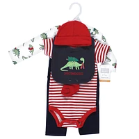 Hudson Baby Boys Unisex Cotton Layette Set, Christmasaurus, 9-12 Months