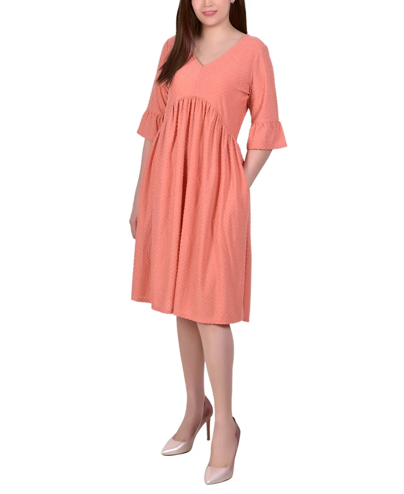 Ny Collection Petite Elbow Sleeve Swiss Dot Empire Dress
