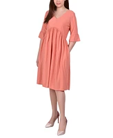 Ny Collection Petite Elbow Sleeve Swiss Dot Empire Dress