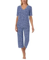 Cuddl Duds Printed Elbow-Sleeve Top & Capri Pants Pajama Set