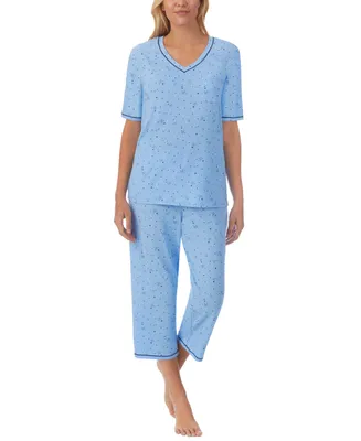 Cuddl Duds Printed Elbow-Sleeve Top & Capri Pants Pajama Set