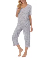 Cuddl Duds Printed Elbow-Sleeve Top & Capri Pants Pajama Set